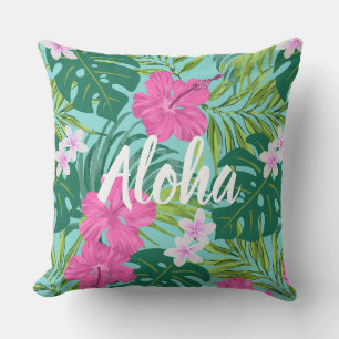 Luna Hibiskus Garden Hawaiian - Pink und Turq Kissen