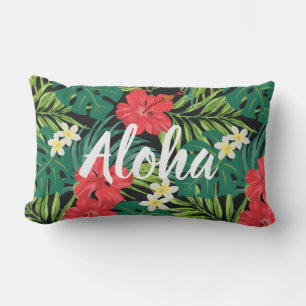 Luna Hibiskus Garden Hawaiian - Rot und Schwarz Kissen Für Draußen