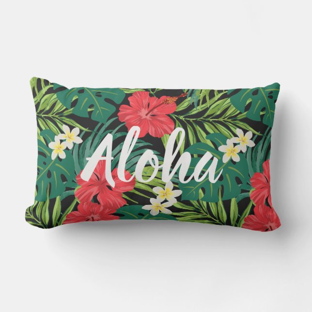 Luna Hibiskus Garden Hawaiian - Rot und Schwarz Kissen Für Draußen (Vorderseite)