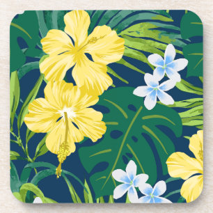 Luna Hibiskusgarten Hawaiian - Gelb und Marineblau Getränkeuntersetzer