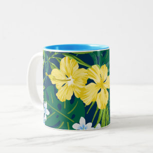 Luna Hibiskusgarten Hawaiian - Gelb und Marineblau Zweifarbige Tasse