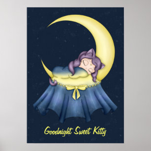 Luna Lullaby Katzenschlaf auf dem Mond Poster
