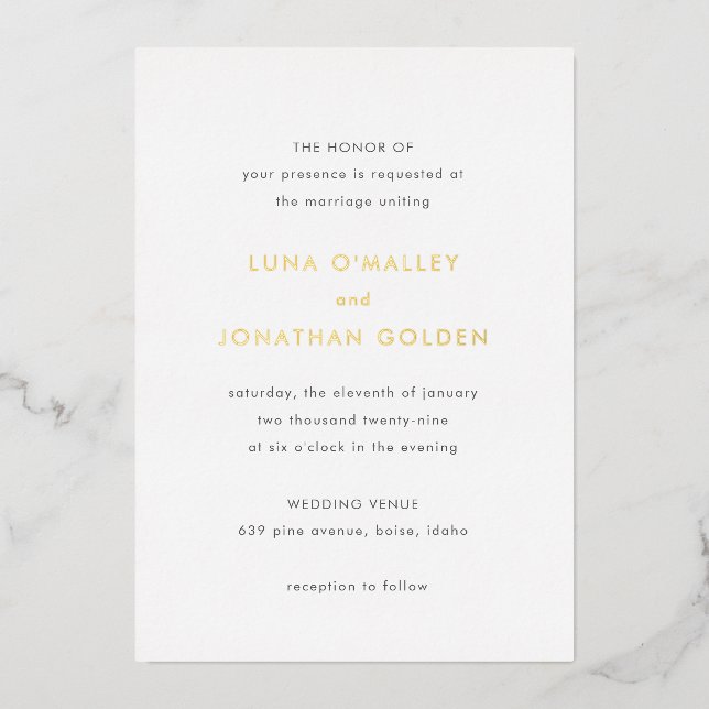 Luna Modern Wedding Folieneinladung (Vorderseite)