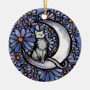 Luna Moon Cat Lila Daisy Keramik Ornament
