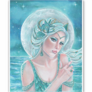 Luna moon goddess mermaid art von Renee L. Lavoie Aufkleber