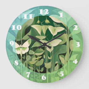 Luna Moth and Blume - Grün und Creme Große Wanduhr