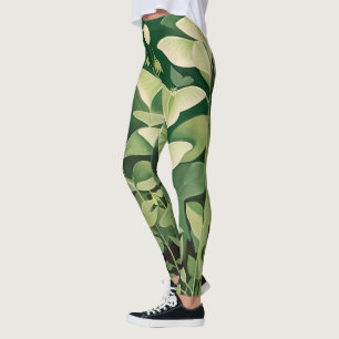 Luna Moth and Blume - Grün und Creme Leggings