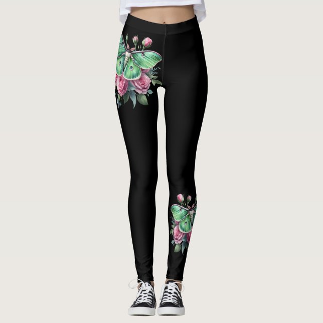 Luna Moth and Flowers Leggings (Vorderseite)