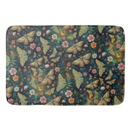 Luna Moth and Moon Phases, Starry Night Flowers Badematte