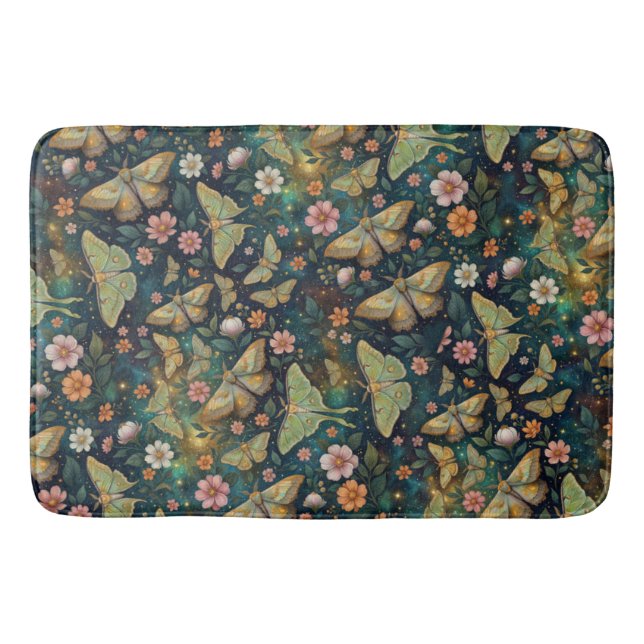Luna Moth and Moon Phases, Starry Night Flowers Badematte (Vorderseite)