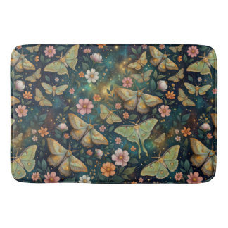 Luna Moth and Moon Phases, Starry Night Flowers Badematte