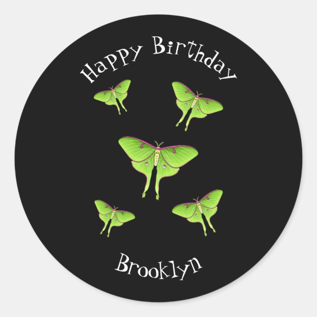 Luna Moth Cartoon Illustration Runder Aufkleber (Vorderseite)