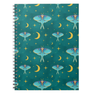 Luna Moth Celestial Moons & Stars Aquamarin Notizblock