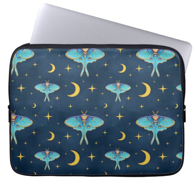 Luna Moth Celestial Moons & Stars Navy Laptopschutzhülle (Vorderseite)