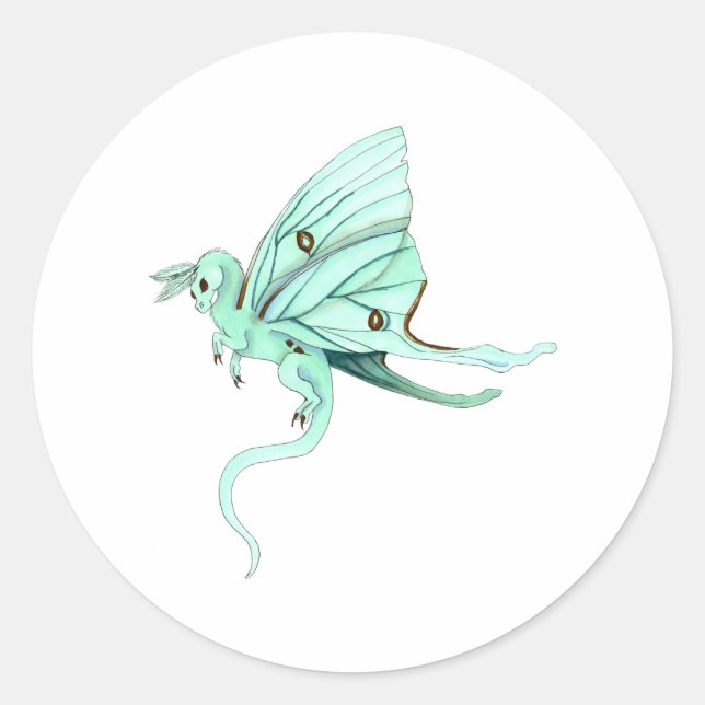 Luna Moth Fairy Dragon Runder Aufkleber (Vorderseite)