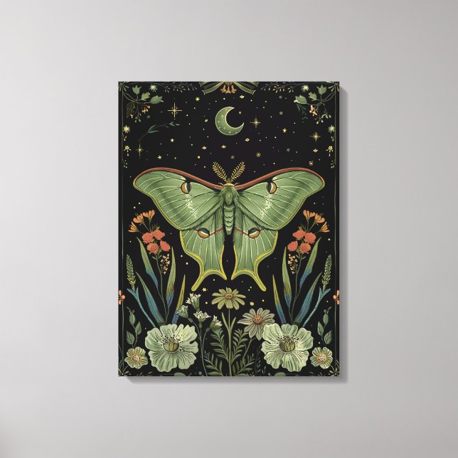 Luna Moth Gothic Wasserfarbe Kunst Leinwanddruck (Vorderseite)