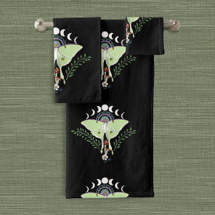 Luna Moth Moon Phases Black Badhandtuch Set