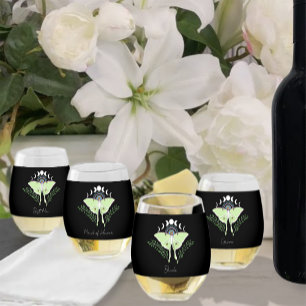 Luna Moth Moon Phases Weinglas Ohne Stiel