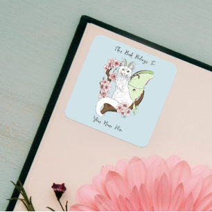 Luna Moth Moon White Cat Green Quadratischer Aufkleber