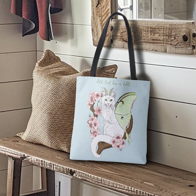 Luna Moth Moon White Cat Green Tasche (Von Creator hochgeladen)