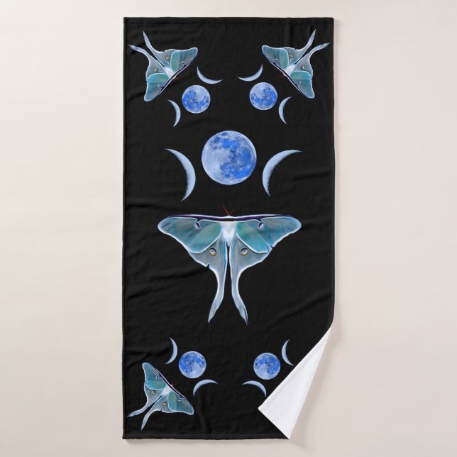 Luna Moth Triple Moon auf schwarz Badhandtuch Set (Badehandtuch)