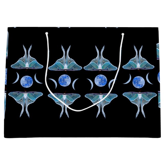Luna Moth Triple Moon auf schwarz Große Geschenktüte (Vorderseite)