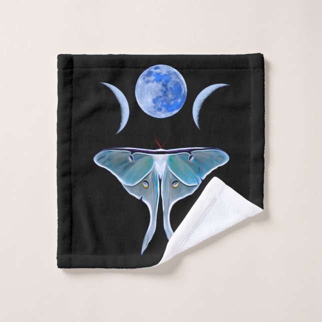 Luna Moth Triple Moon auf schwarz Waschlappen (Waschlappen)