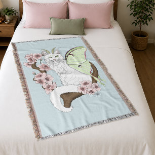 Luna-Motte Mond Weiße Katze Grün Decke