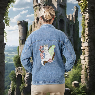 Luna-Motte Mond Weiße Katze Grün Jeansjacke