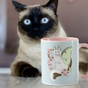 Luna-Motte Mond Weiße Katze Grün Tasse
