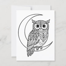 Luna Owl Line Art mit Crescent Moon