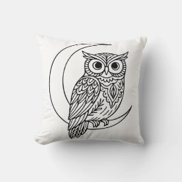 Luna Owl Line Art with Crescent Moon Kissen