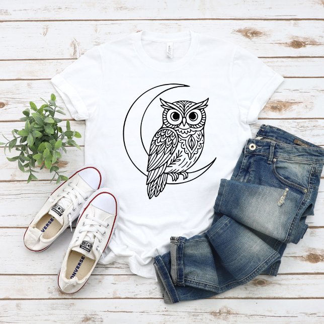 Luna Owl Line Art with Crescent Moon T-Shirt (Von Creator hochgeladen)