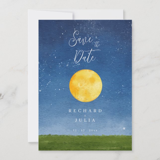LUNA Save the Date Einladung / Aquarellmond (Rückseite)