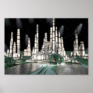 Luna-Stadt-Himmel, bryce 5,0 Grafik durch mich Poster