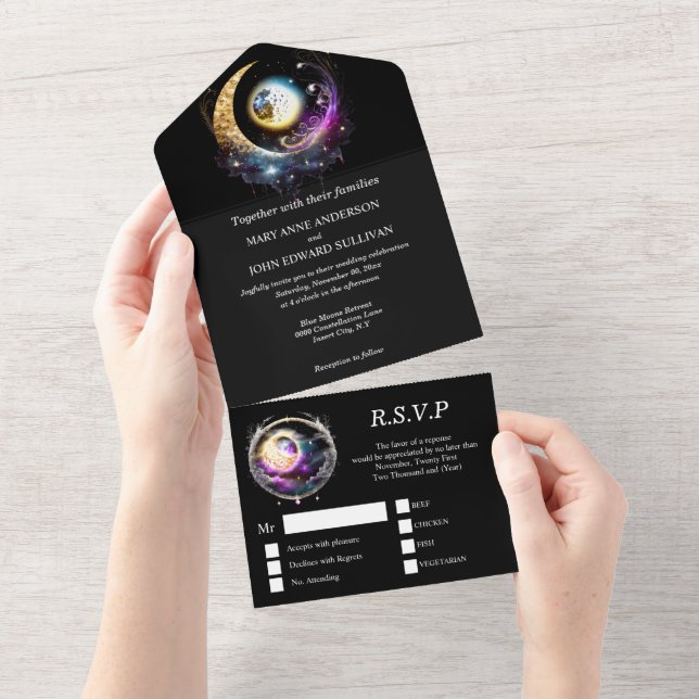 Luna Vollmond Crescent Himmelssystical elegant All In One Einladung (Abreißen)