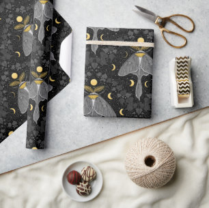 Lunamotte, Mondphasen und Efeu-Damast-Muster Geschenkpapier
