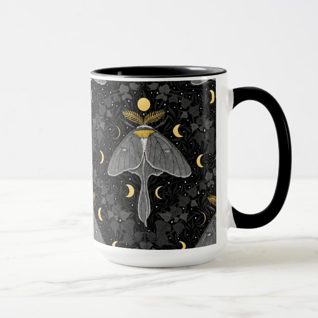 Lunamotte, Mondphasen und Efeu-Damast-Muster Tasse (Rechts)