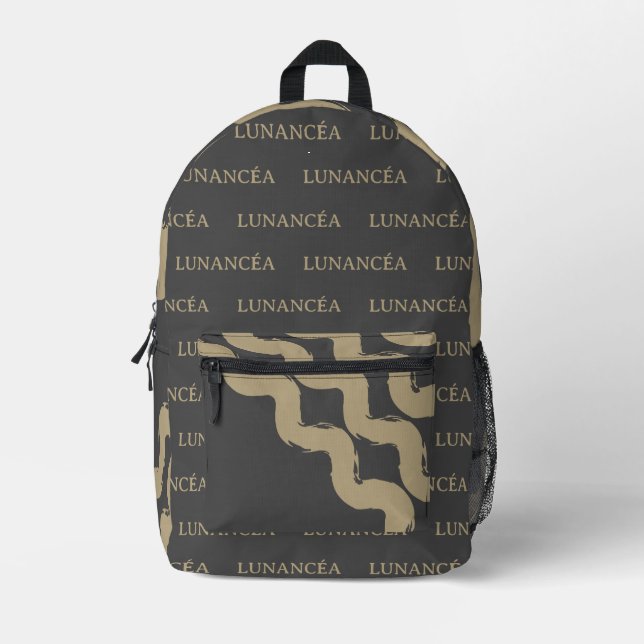 LUNANCÉA Abstract Backpack – Gold & Dark Style Bedruckter Rucksack (Vorderseite)
