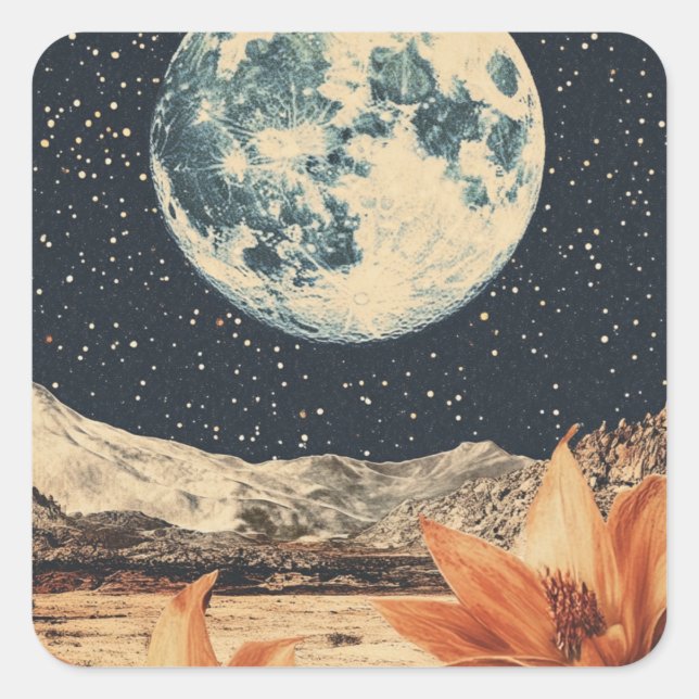 Lunar Bloom Over Sandy Peaks Quadratischer Aufkleber (Vorderseite)