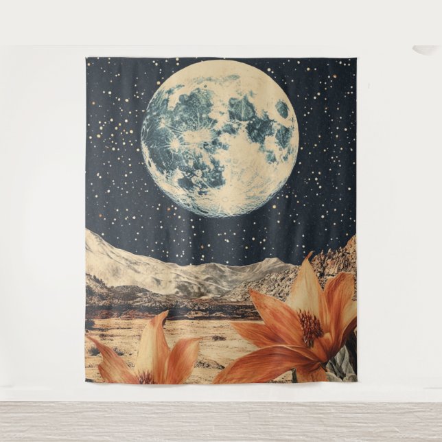 Lunar Bloom Over Sandy Peaks Wandteppich (Vorderseite)