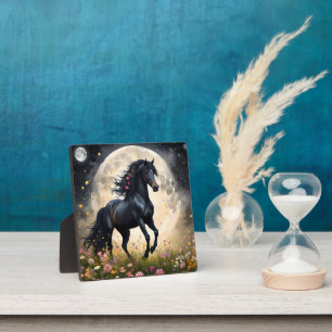 Lunar Elegance: Schwarzes Fantasy - Pferd mit dem  Fotoplatte