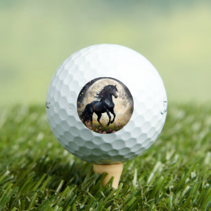 Lunar Elegance: Schwarzes Fantasy - Pferd mit dem Golfball