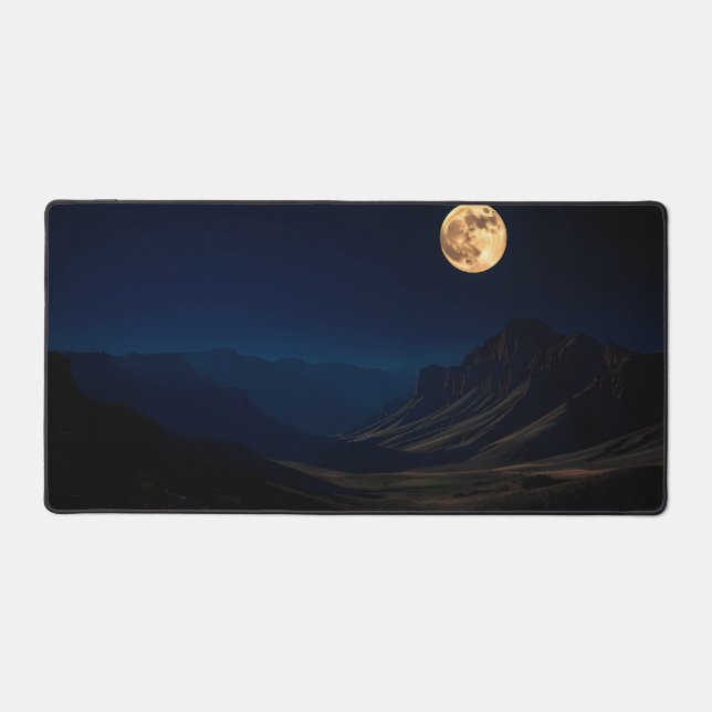 Lunar Glow Desk Mat - Vollmond über ruhiges Mund Schreibtischunterlage (Vorderseite)