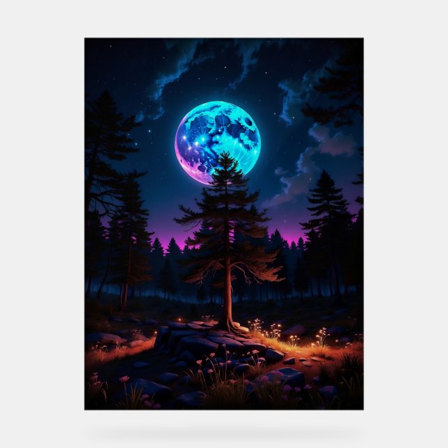 Lunar Glow Forest - ruhige kosmische Nightscape Acrylschild (Vorderseite)