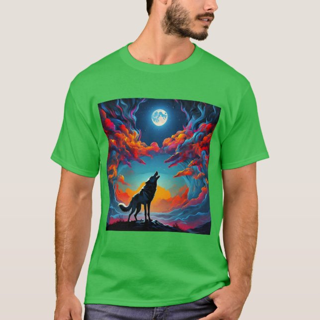 Lunar Howl: Eine Wolfserenade unter einem dynamisc T-Shirt (Vorderseite)