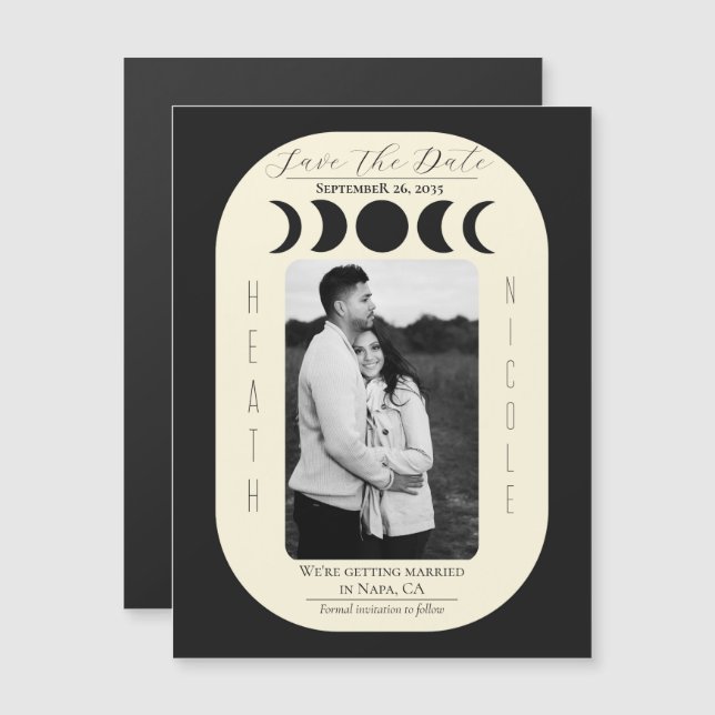 Lunar Luxe Black & Cream Moon Phase Save the Date Magnetkarte (Vorne/Hinten)