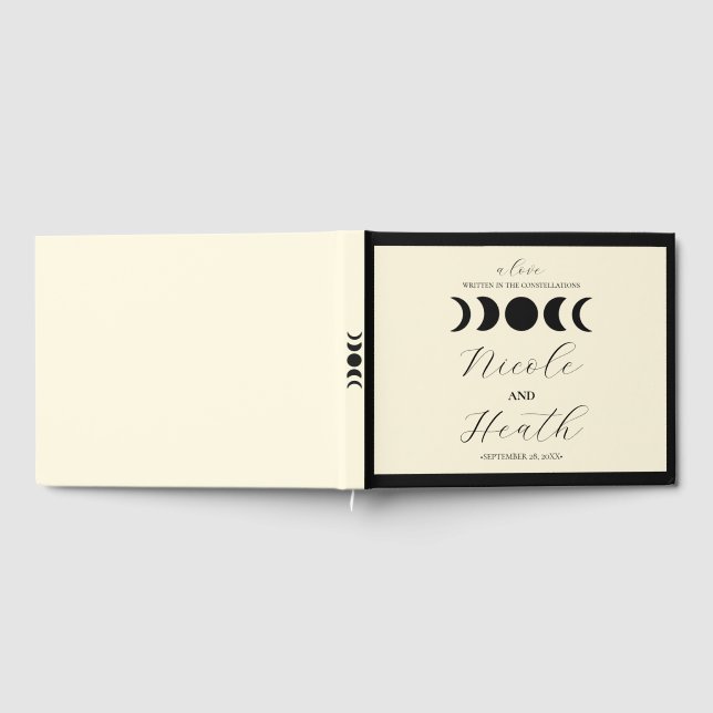 Lunar Luxe Black & Cream Moon Phase Wedding Gästebuch (Voll)