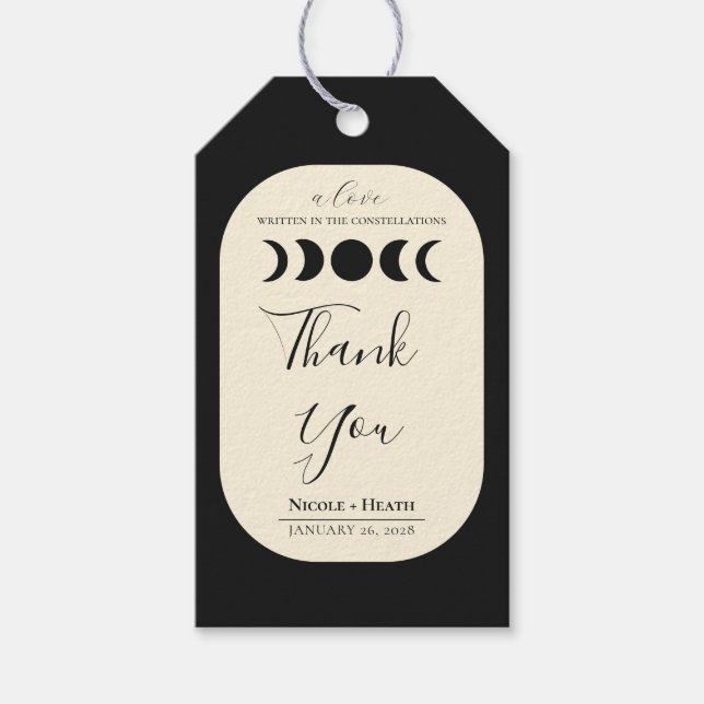 Lunar Luxe Black & Cream Moon Phase Wedding Geschenkanhänger (Vorderseite)