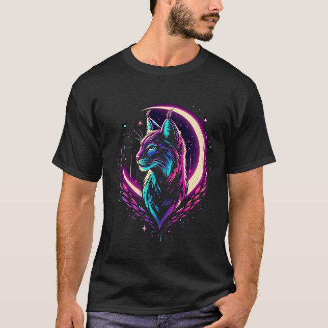 Lunar Lynx, Lynx Silhouette, Crescent Moon T-Shirt (Vorderseite)